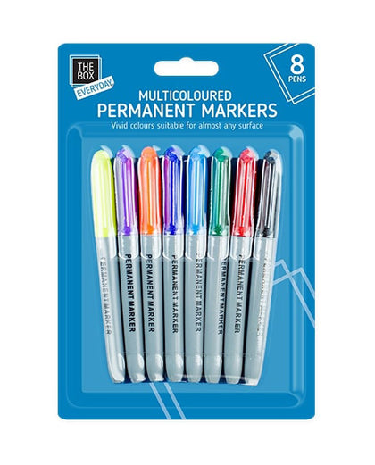 Multi Coloured Permanent Markers 8 Pack Marker Pens Assorted Colour Bright Vivid