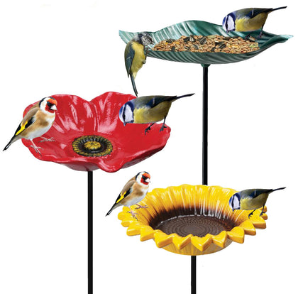 Bird Bath Water Seed Feeder Cast Iron Round Poppy Sunflower Leaf Garden Ornate