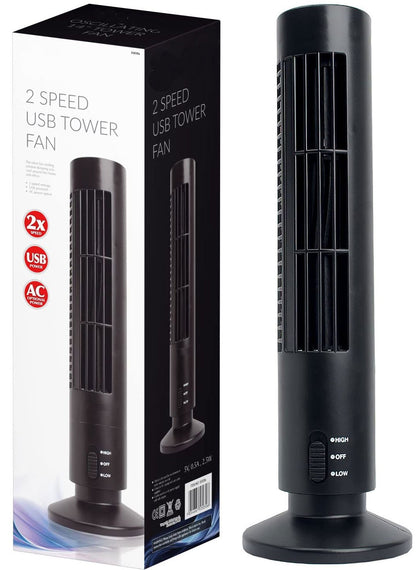 Black USB 2 Speed Tower Desk Electric Fan Air Conditioning Cooling Office PC
