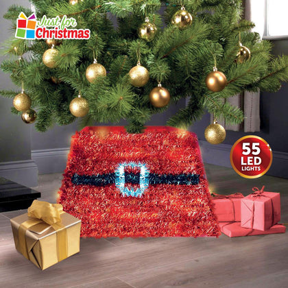 LED Christmas Tree Skirt Reindeer or Santa Belt Design Stand Bucket Cover