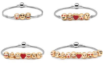 Ladies 3D Emoji Fun Face Charms Bracelet Funny 18K Gold Plated Gift Bag Luxury