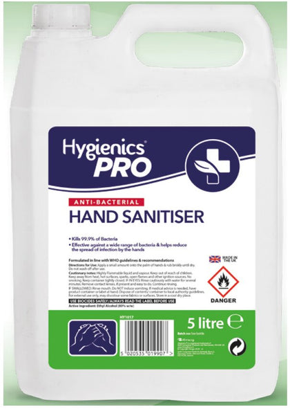 5L Hand Sanitiser Liquid Rub 80% Alcohol Antibacterial 99.9% Kills Bacteria UK