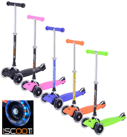 iScoot Mini Scooter Tilt Kickboard T-Bar 3 Wheel Kick Bobbi Board LED Wheels