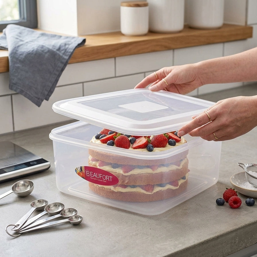 7L Square Cake Box Plastic Container with Lid Food Storage Airtight Box Clear