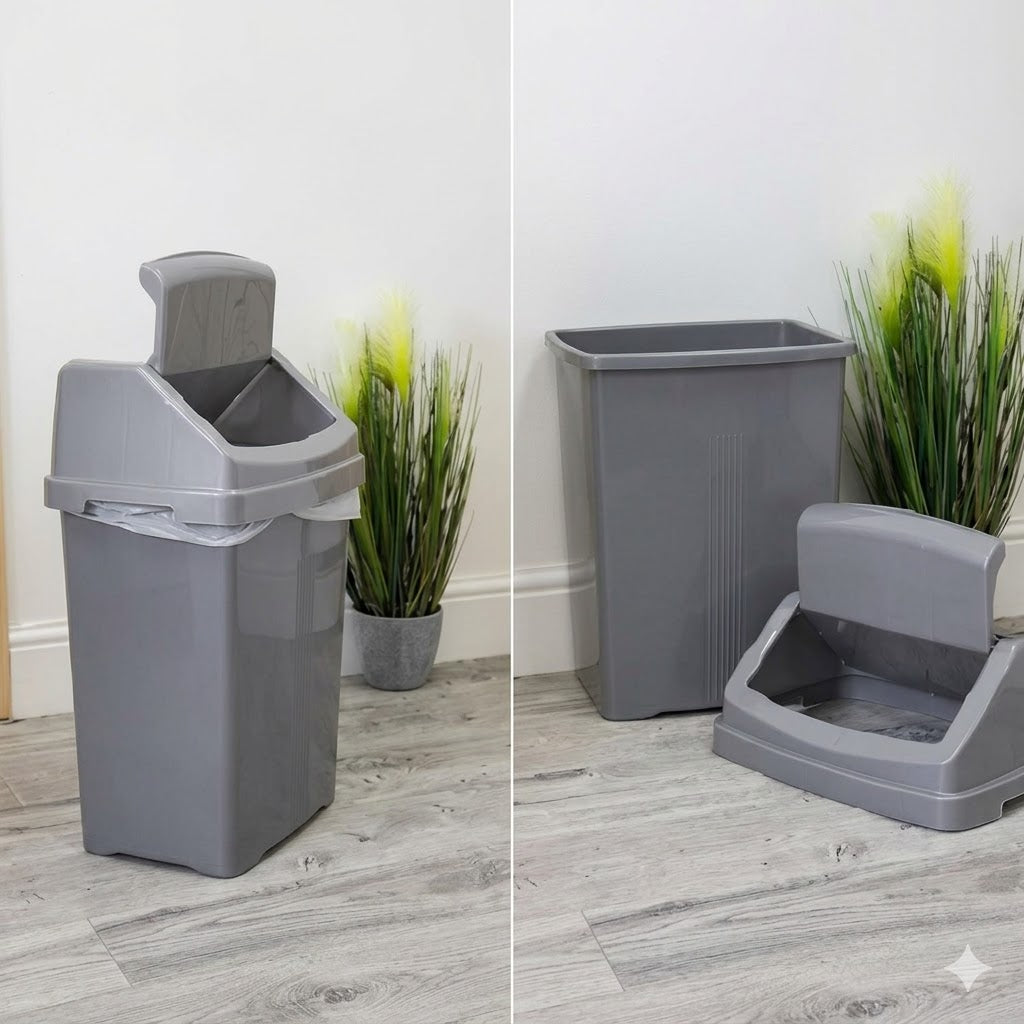 25L Premium Plastic Family Kitchen Top Rubbish Waste Swing Lid Bin Trash Basket