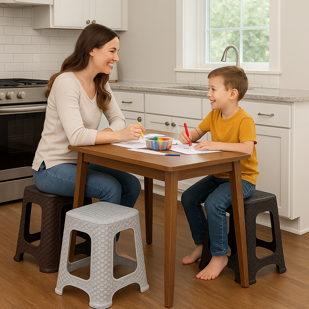 Rattan Step Stool Plastic Large Stool Indoor Outdoor Stackable Chair Home Garden