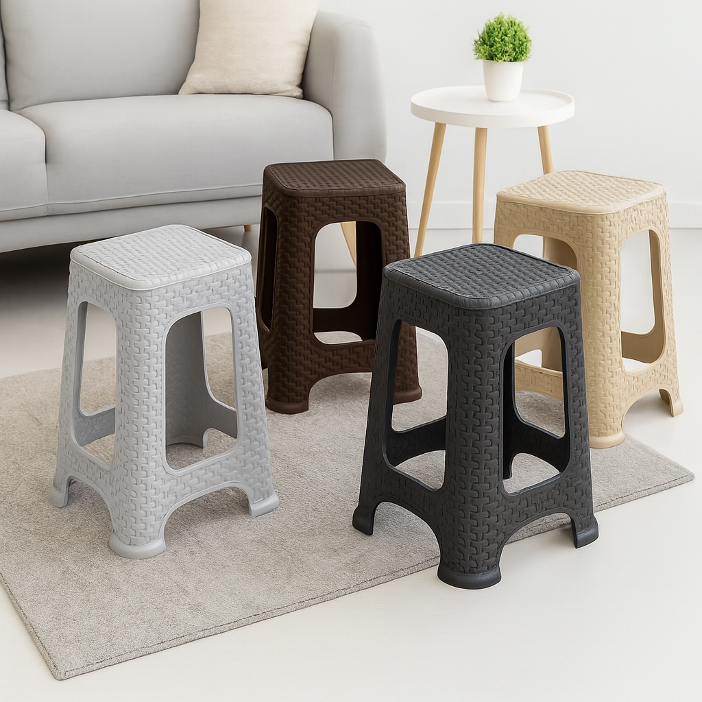 Rattan Step Stool Plastic Large Stool Indoor Outdoor Stackable Chair Home Garden