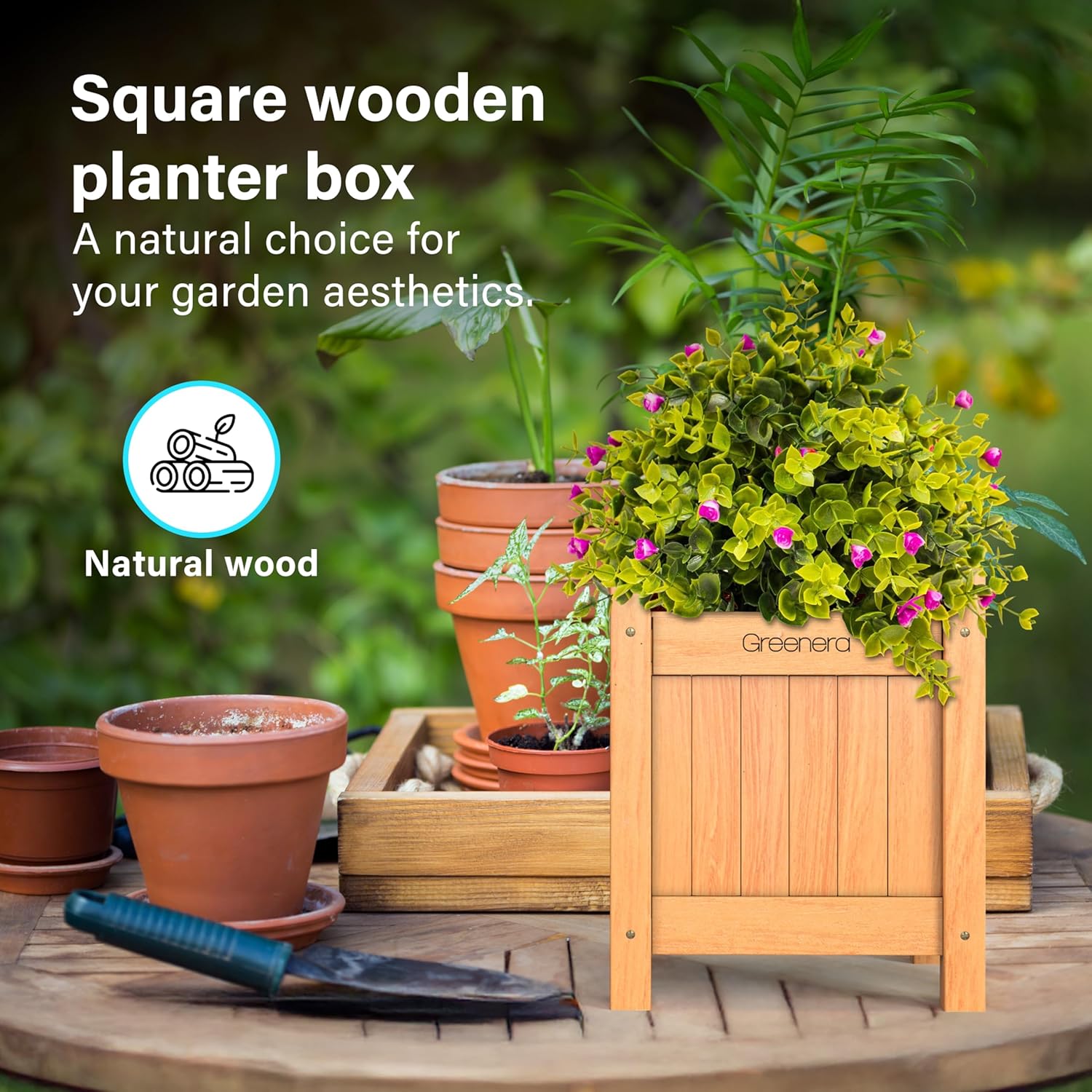 Wooden Garden Planters Outdoor Plants Flowers Pot Square Rectangular Display