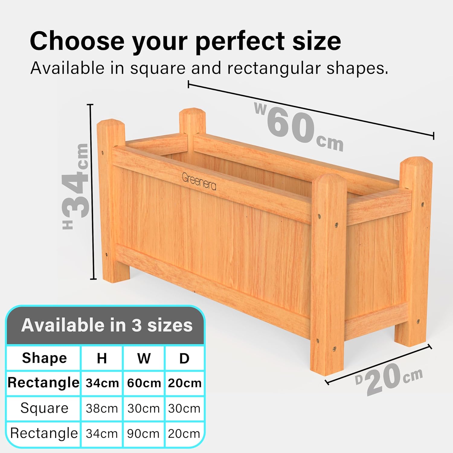 Wooden Garden Planters Outdoor Plants Flowers Pot Square Rectangular Display
