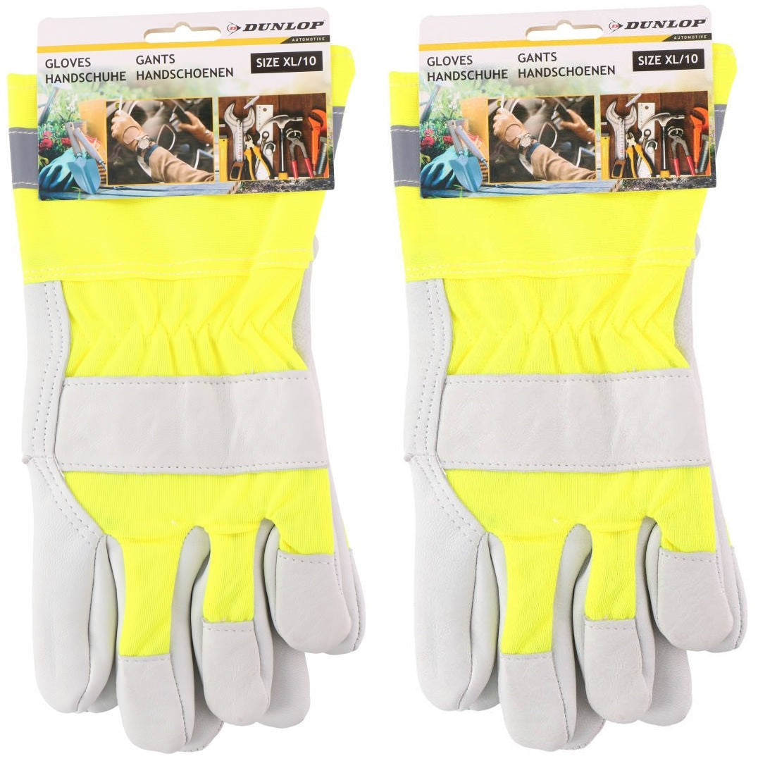 Dunlop Work Gloves Hi Vis Yellow Size XL 10 AllWeather Building Mecahnic Leather