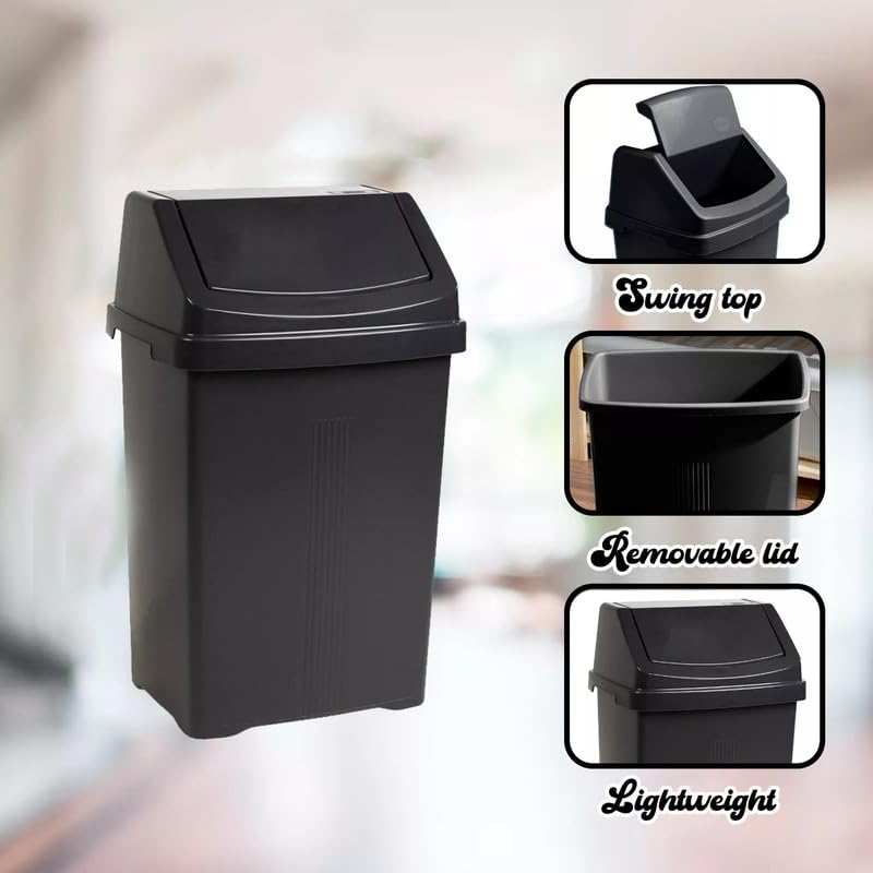 25L Premium Plastic Family Kitchen Top Rubbish Waste Swing Lid Bin Trash Basket