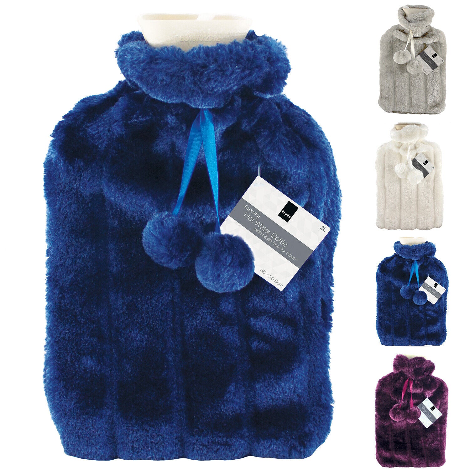 Luxury Large 2L Rubber Hot Water Bottle With Warm Knitted Fleece Faux Fur Cover