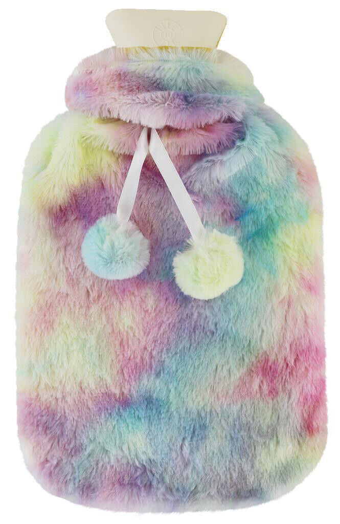 Luxury Large 2L Rubber Hot Water Bottle With Warm Knitted Fleece Faux Fur Cover