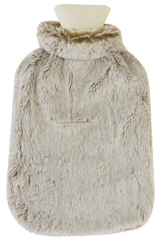 Luxury Large 2L Rubber Hot Water Bottle With Warm Knitted Fleece Faux Fur Cover