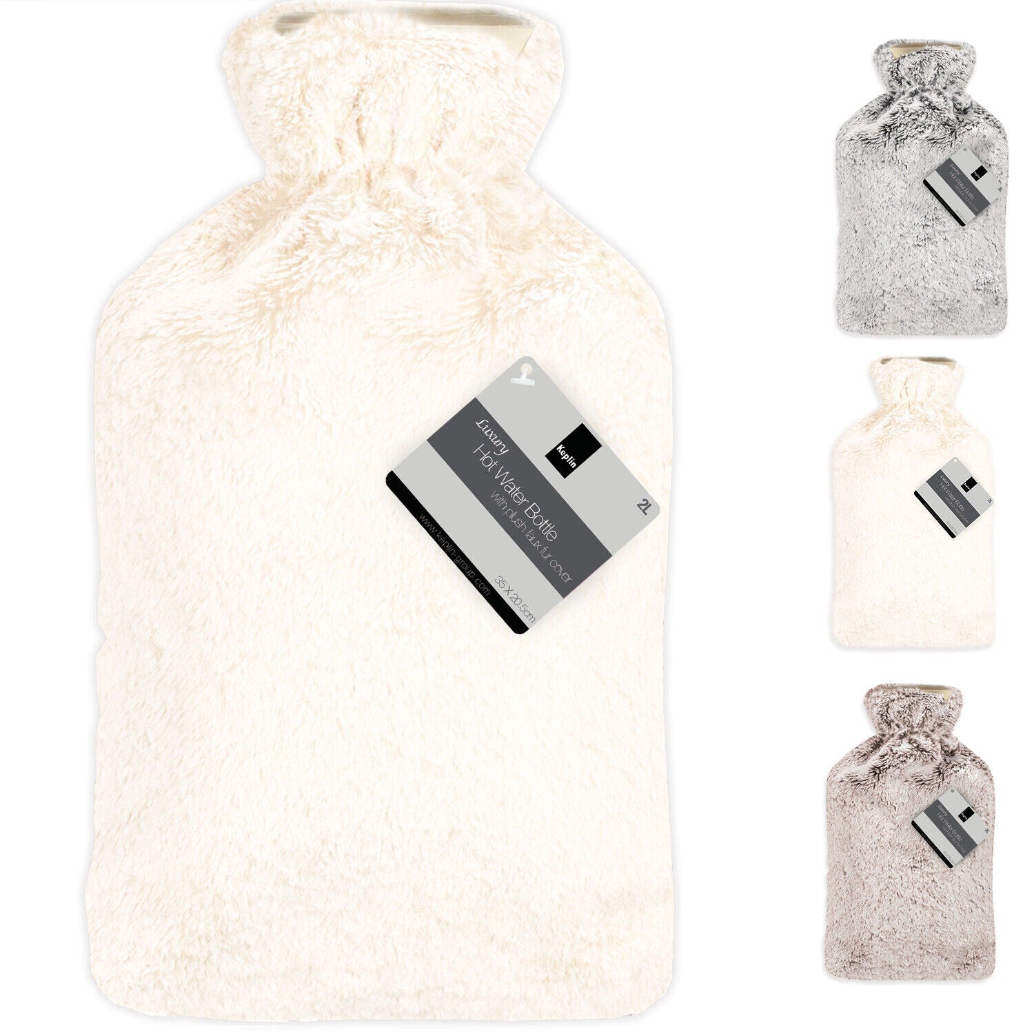 Luxury Large 2L Rubber Hot Water Bottle With Warm Knitted Fleece Faux Fur Cover