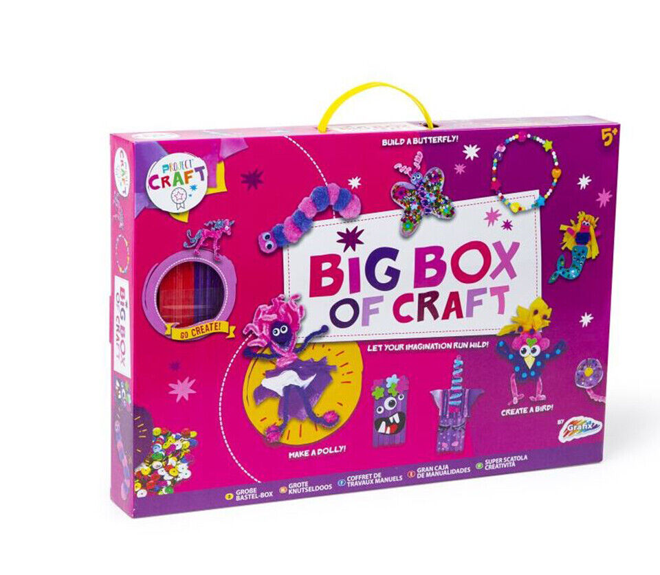 Big Box Of Craft Box Blue/Pink Arts Pompoms Activity DIY Project Googley Eyes