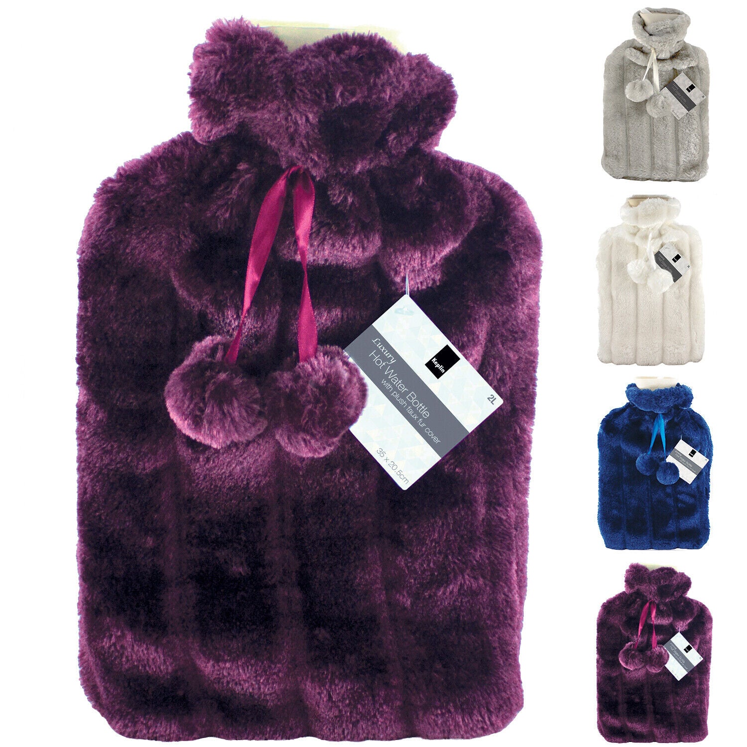 Luxury Large 2L Rubber Hot Water Bottle With Warm Knitted Fleece Faux Fur Cover