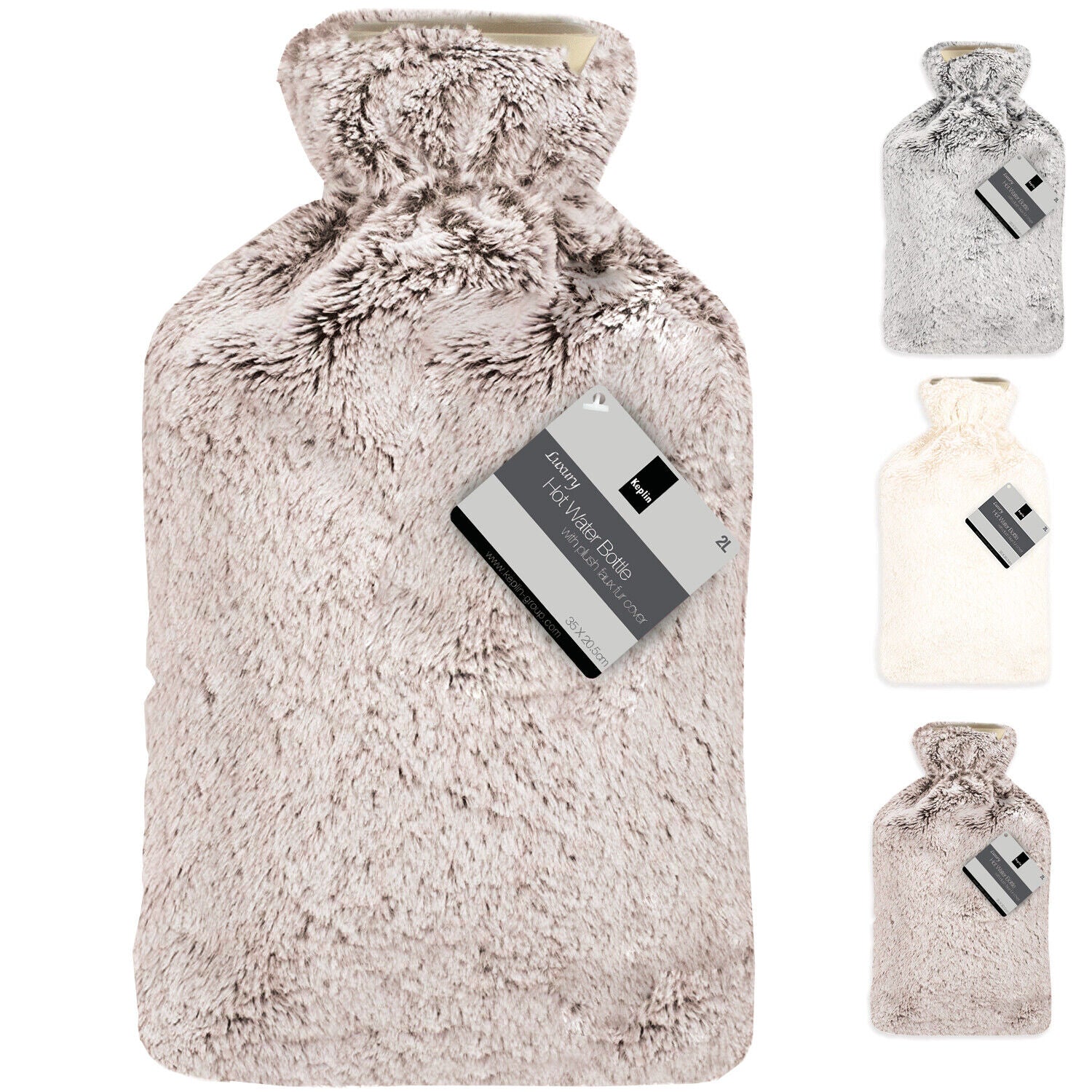 Luxury Large 2L Rubber Hot Water Bottle With Warm Knitted Fleece Faux Fur Cover