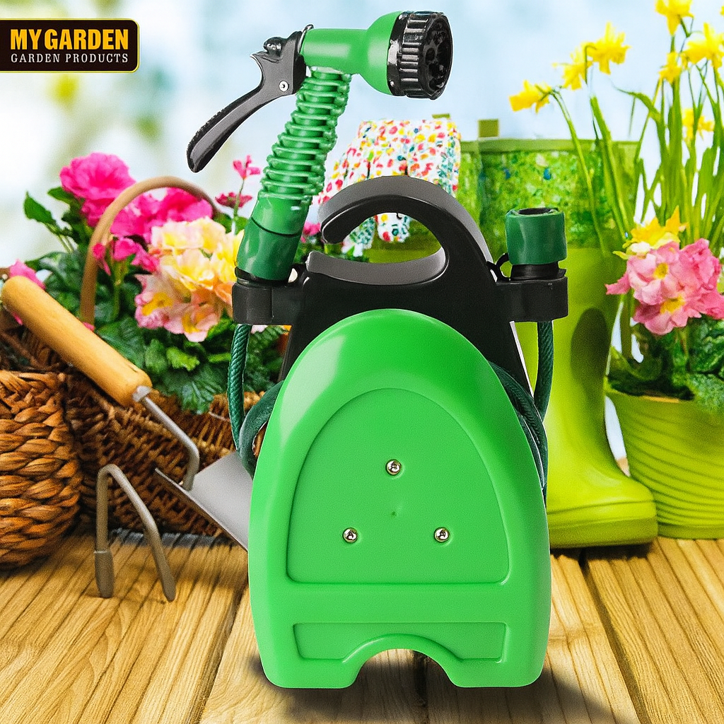 10m Garden Hose Pipe with 7 Spray Gun Settings Stand Tap Connector Watering