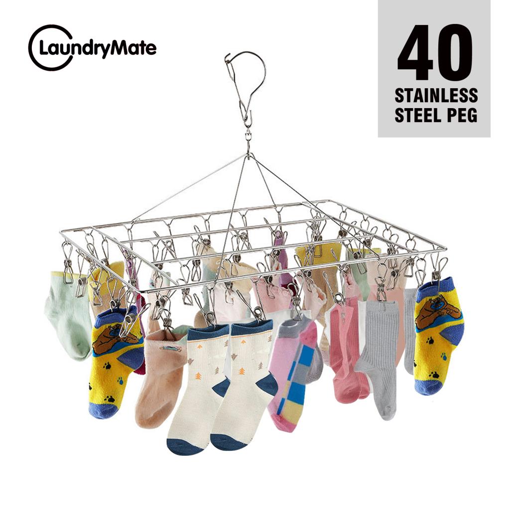 40 Thickened Clip Laundry Sock Underwear Hanger Airer Dryer Rack Stainless Steel