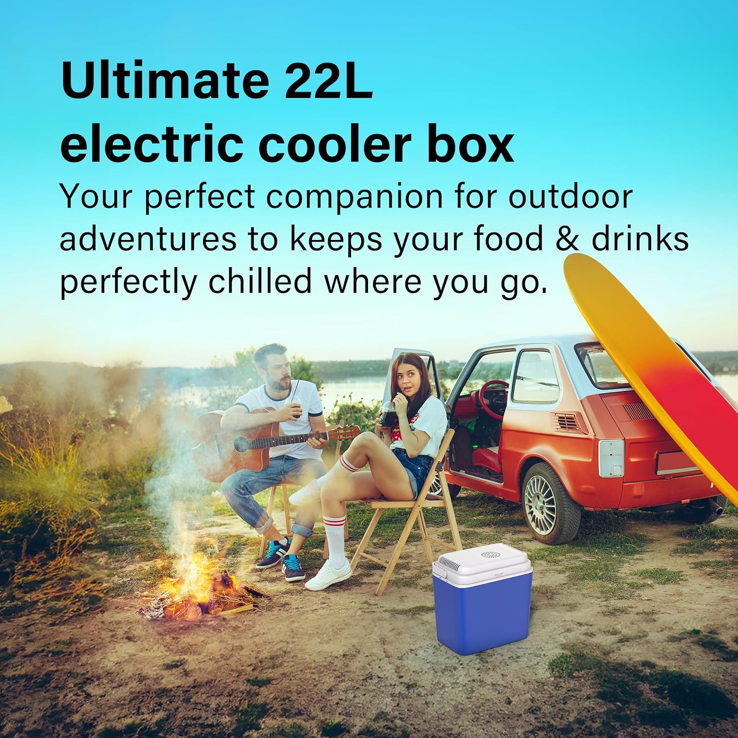 22L Electric Cooler Box Power 12V Car Cigarette Lighter 2 Ice Packs Cool Fridge