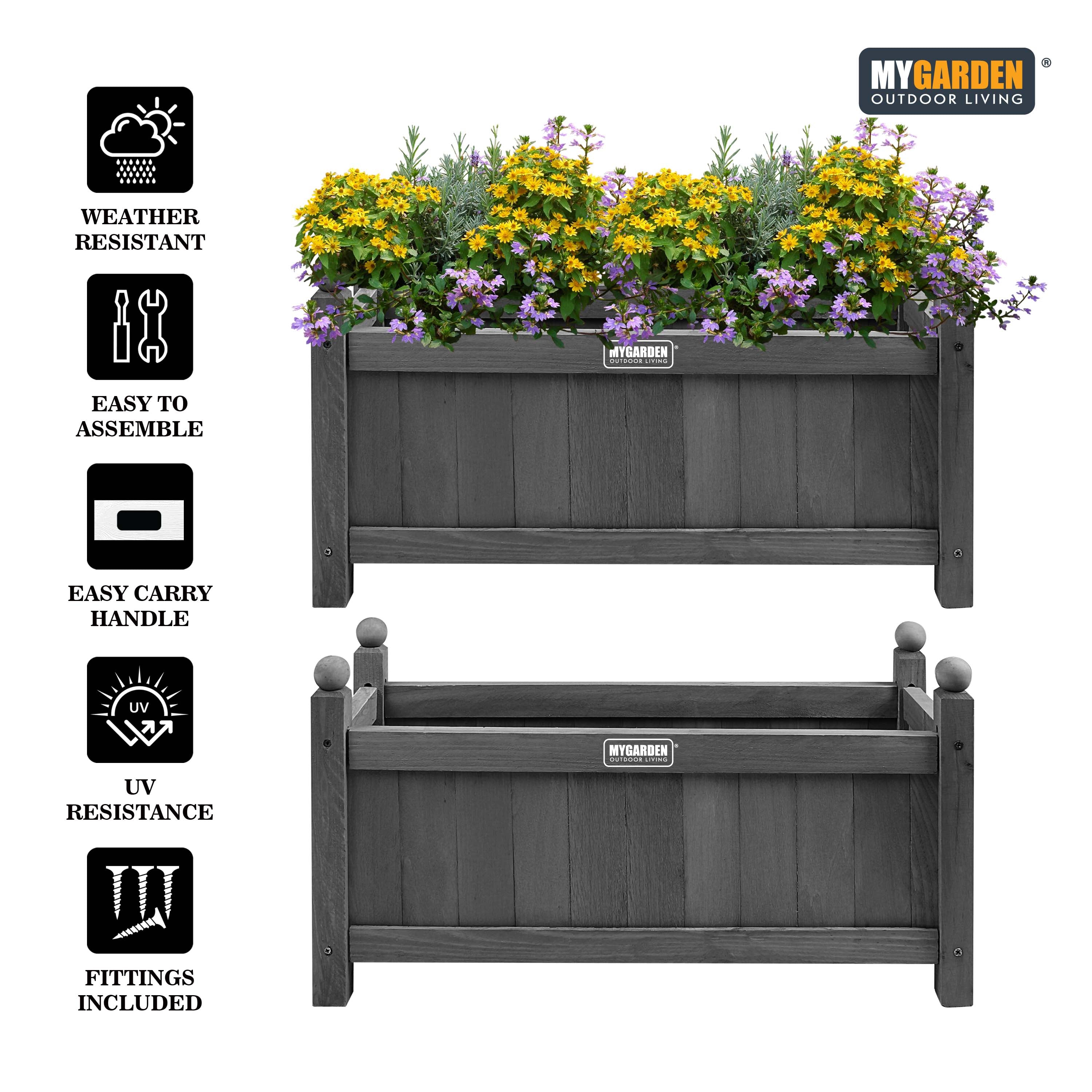 Wooden Planter Square Rectangle Modern Pot Flower Bed Outdoor Garden PE Liner