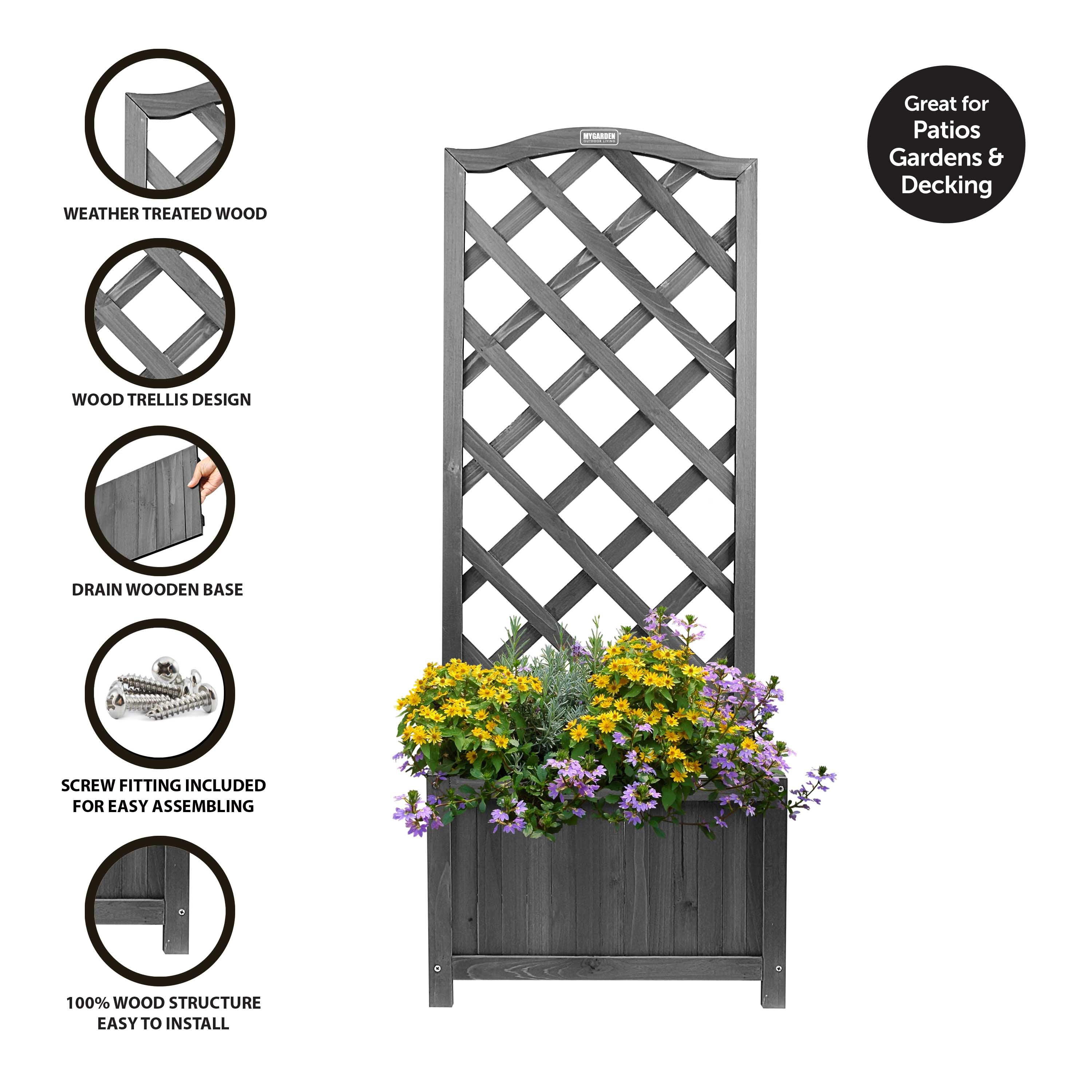 Grey Wooden Planter Lattice Trellis Flowerpot Plant Box Support Garden Patio