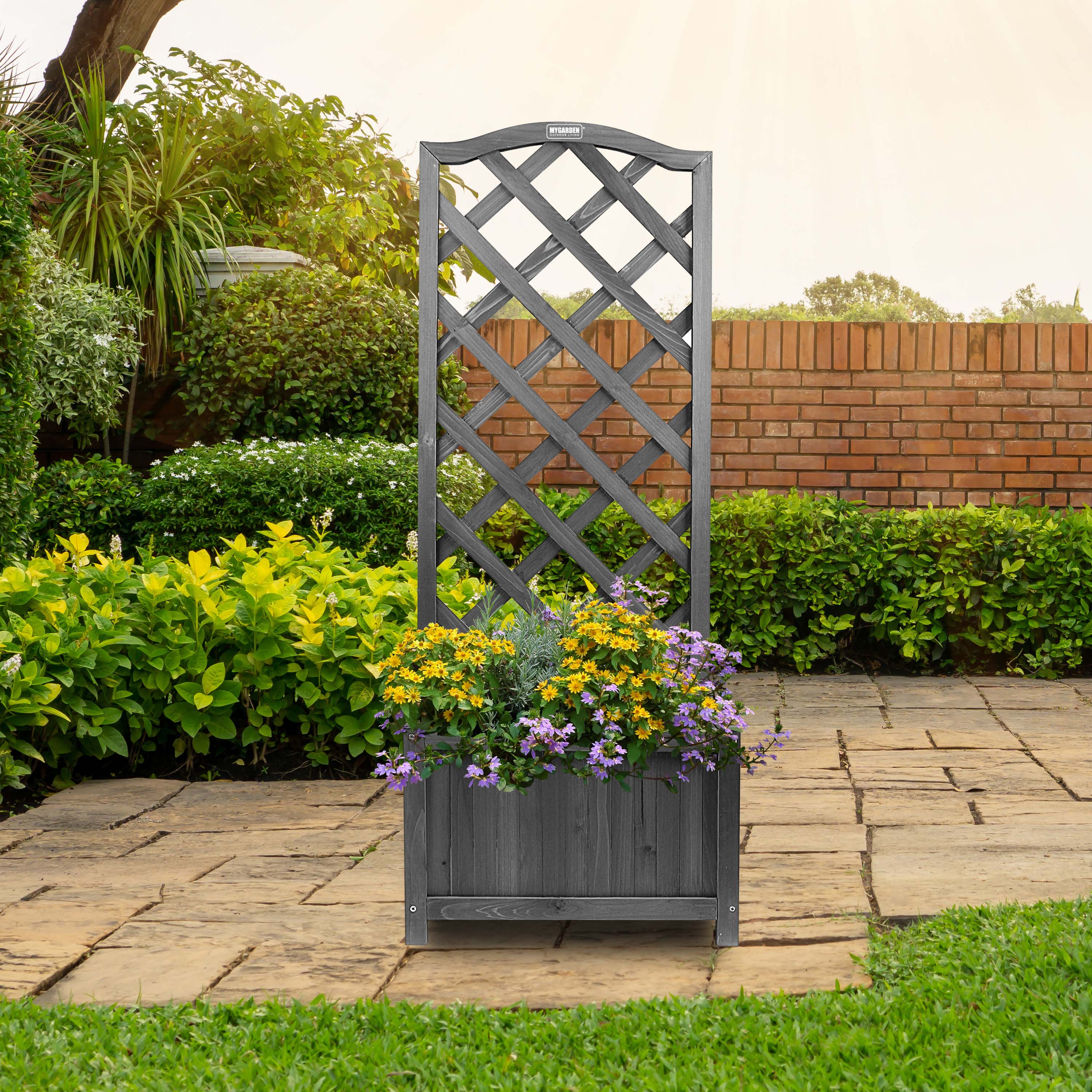 Grey Wooden Planter Lattice Trellis Flowerpot Plant Box Support Garden Patio