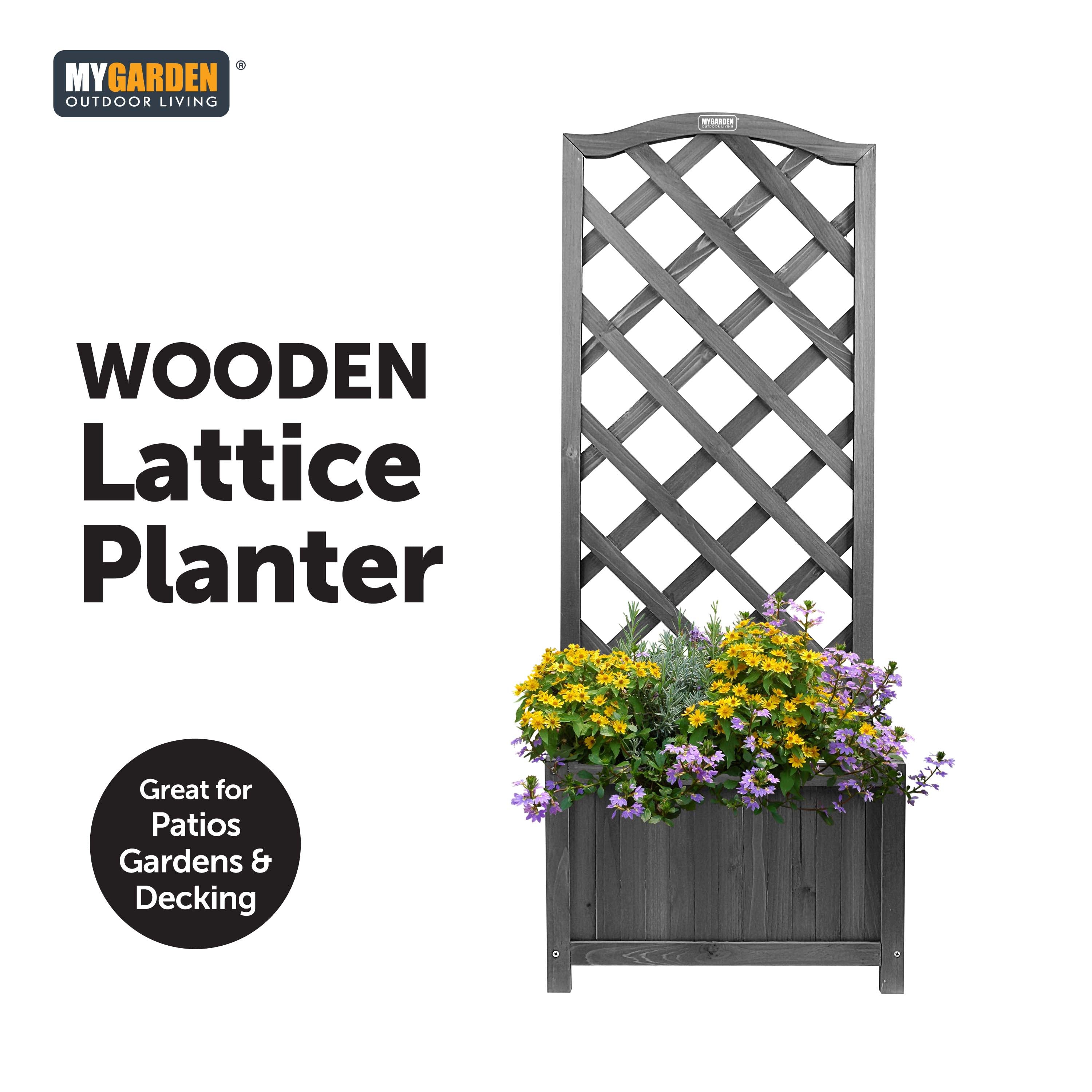 Grey Wooden Planter Lattice Trellis Flowerpot Plant Box Support Garden Patio