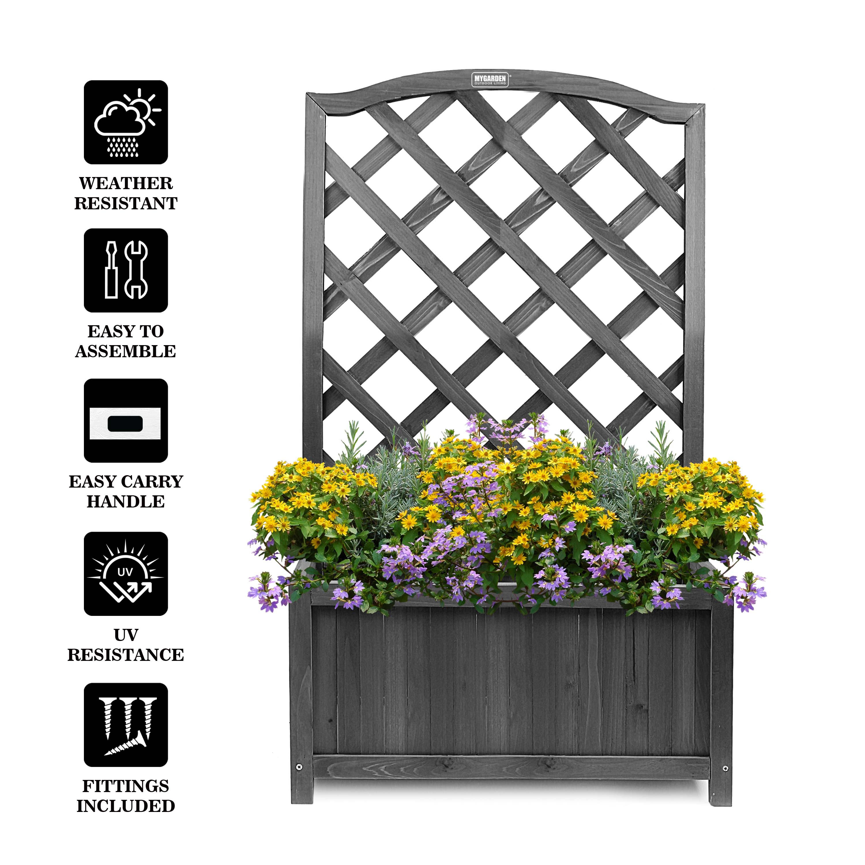 Grey Wooden Planter Lattice Trellis Flowerpot Plant Box Support Garden Patio