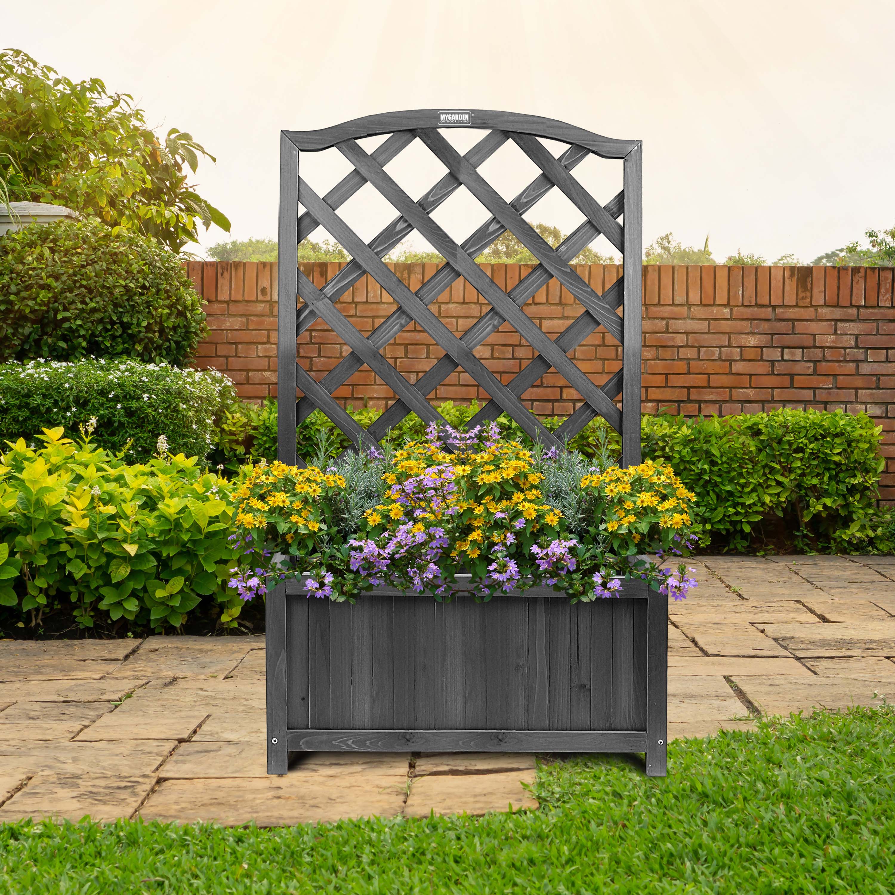 Grey Wooden Planter Lattice Trellis Flowerpot Plant Box Support Garden Patio