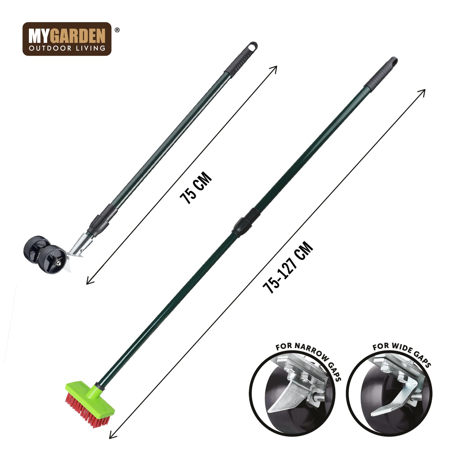 2pc Telescopic Weed Brush & Scraper Broom Head Patio Deck Scrub Block Paving