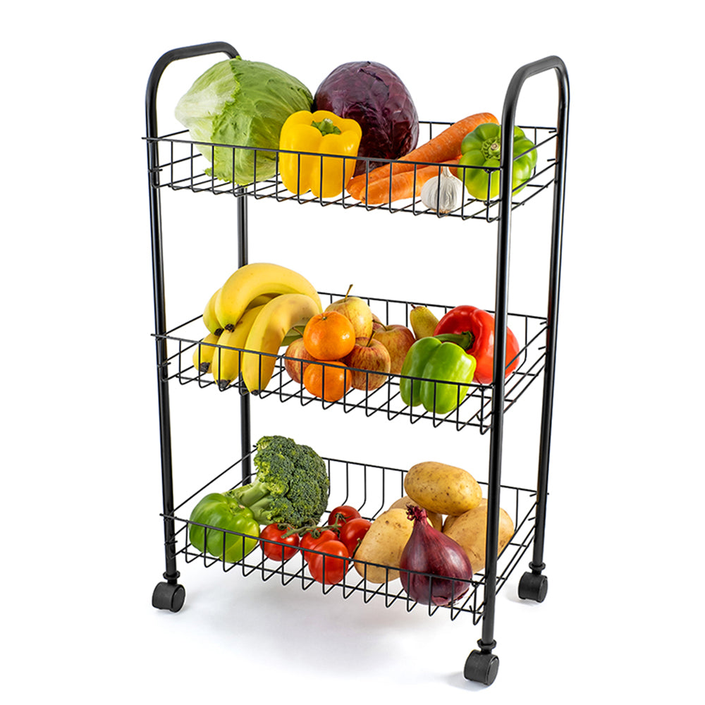 3 Tier Fruit Trolly Basket Rack Kitchen Storage Vegetable Cart Wheels Roller DIY