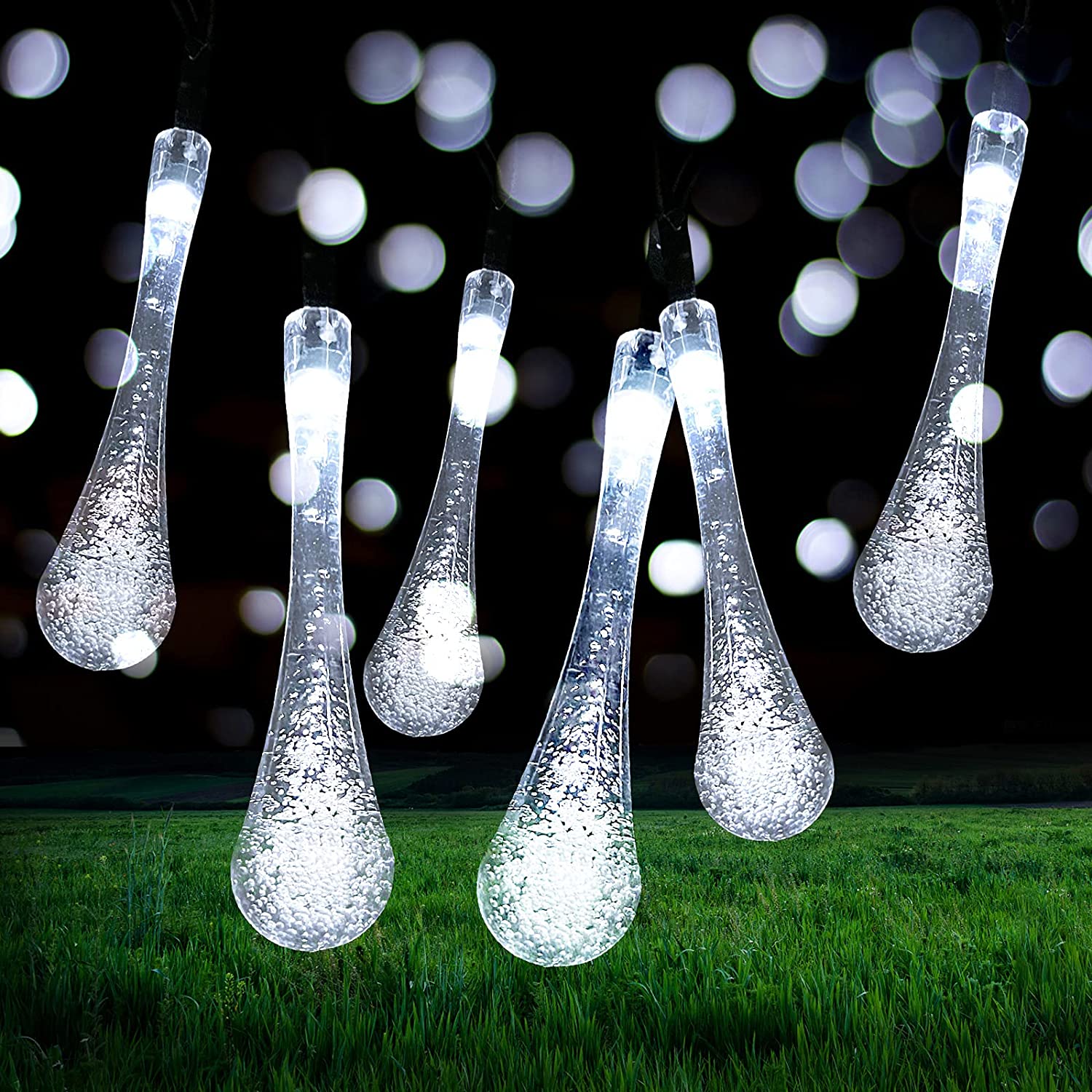 20 LED Teardrop Raindrop Garden Solar String Light 8 Modes Outdoor Party BBQ UK