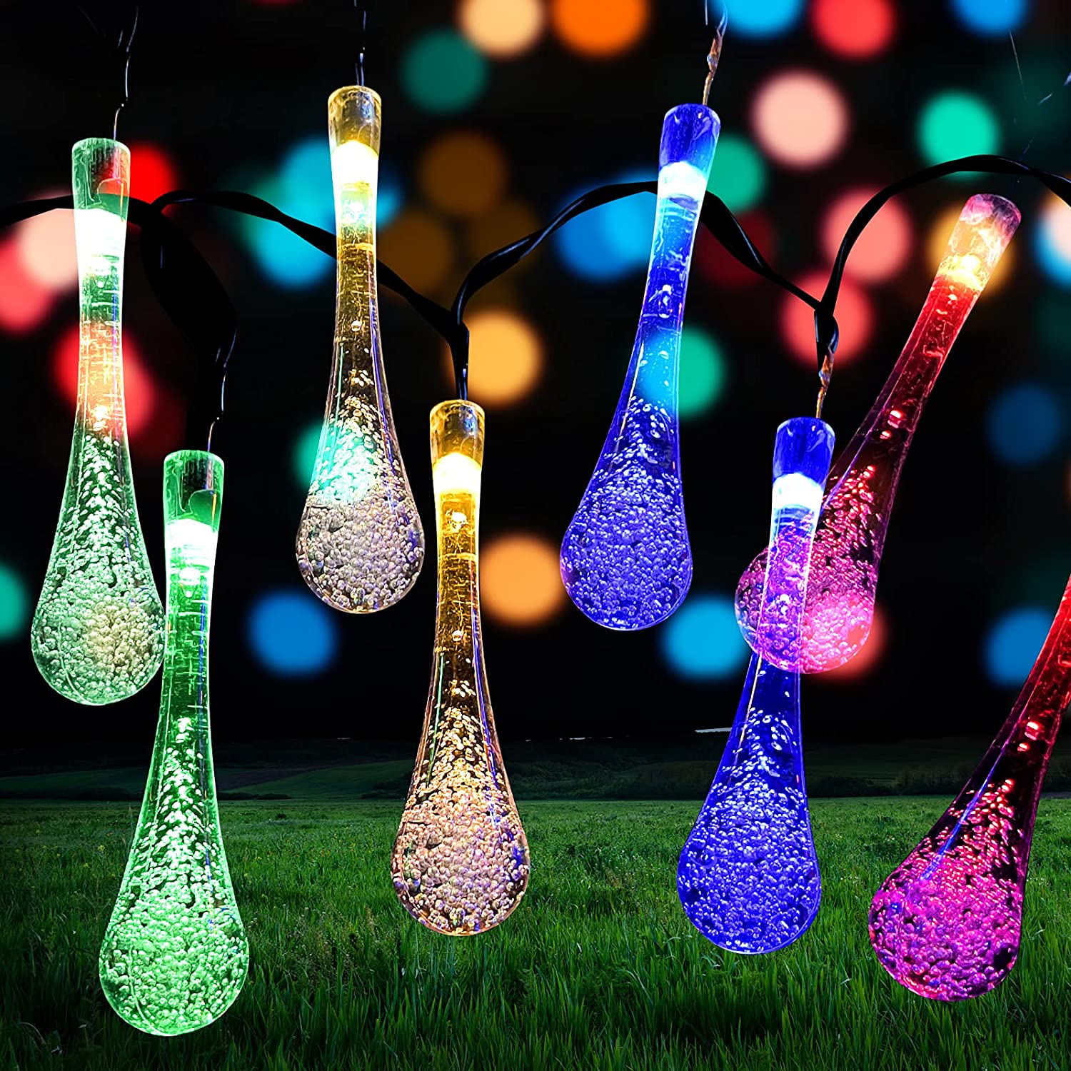 20 LED Teardrop Raindrop Garden Solar String Light 8 Modes Outdoor Party BBQ UK