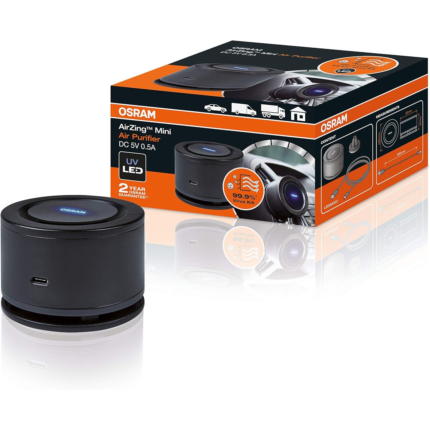 Osram AirZing Mini Air Purifier Freshener Portable Car Van Taxi Plug In USB Vent