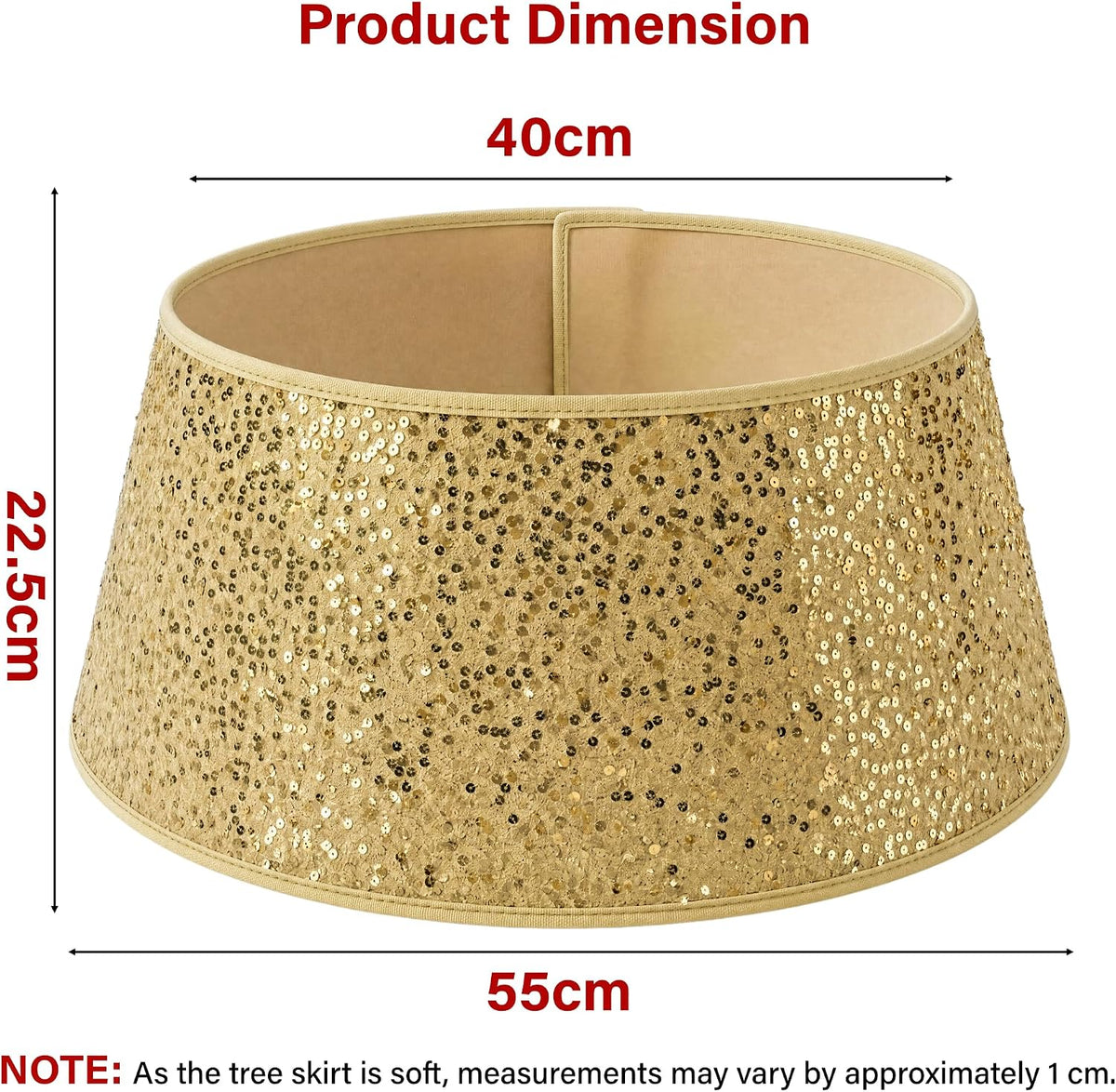Sequin Christmas Tree Skirt Round Glitter Base Cover Collar Decor 56cm x 25cm