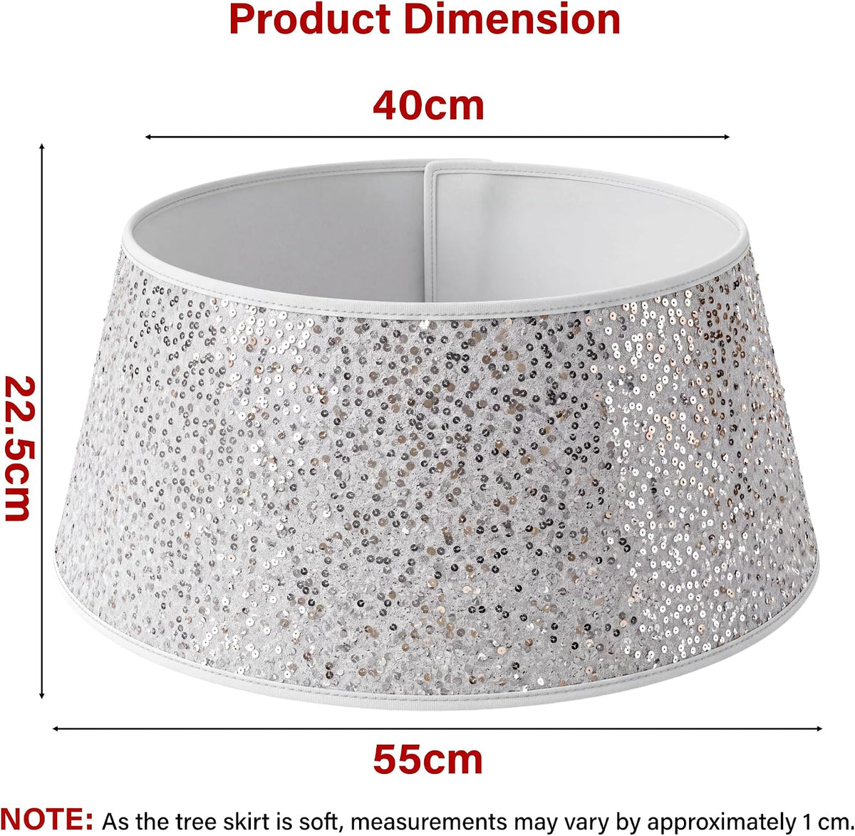 Sequin Christmas Tree Skirt Round Glitter Base Cover Collar Decor 56cm x 25cm