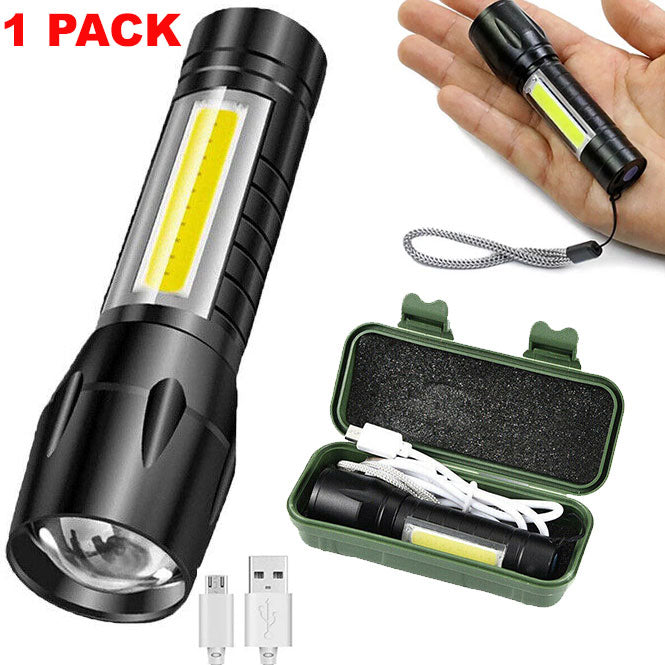 Pocket High Powered Torch Rechargeable Military Grade with Case LED COB Zoom