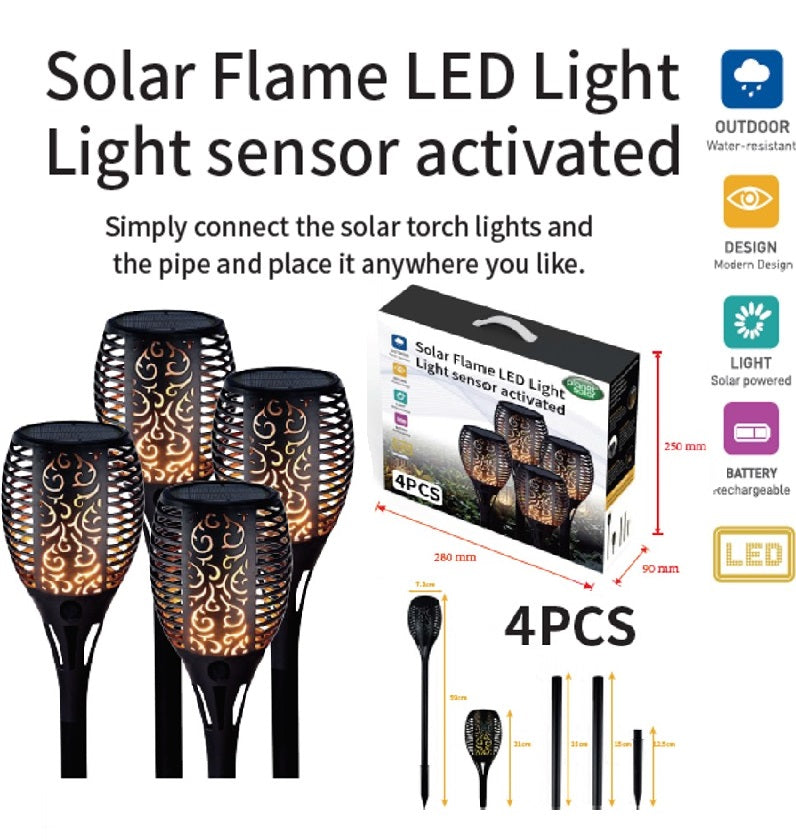 Solar Flickering LED Flame Light Garden Outdoor Sensor IP65 Post Stake Dancing