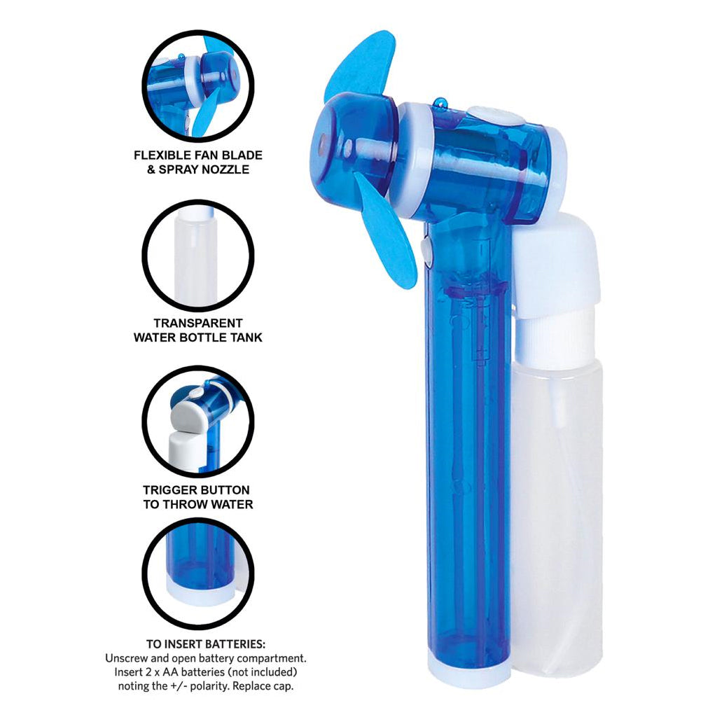 Handheld Water Spray Mist Fan | Indoor Outdoor Use | Soft Blades | Adult or Kids