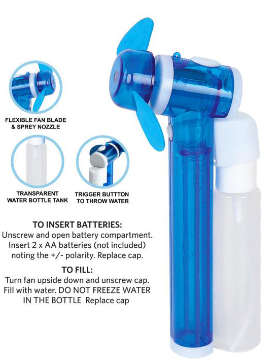 Handheld Water Spray Mist Fan | Indoor Outdoor Use | Soft Blades | Adult or Kids