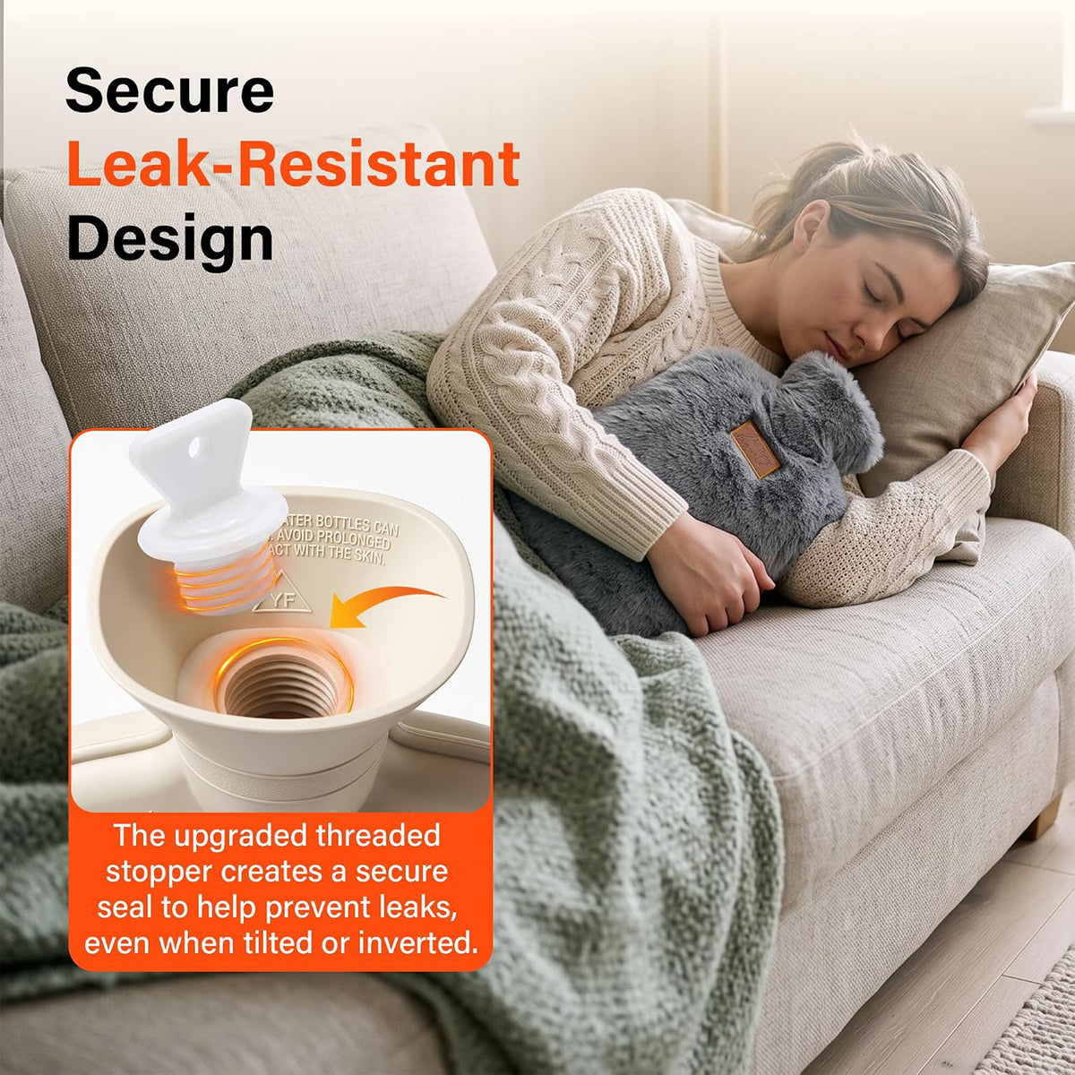 2L Hot Water Bottle with Faux Fur Cover Hand Feet Warmer Double-Sided Heat Pack
