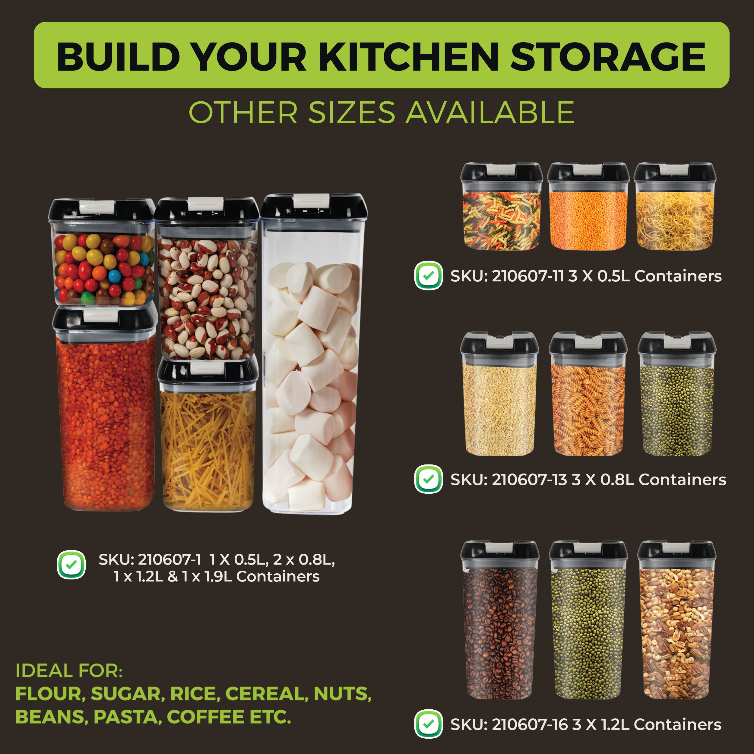 Food Storage Containers Set Plastic Kitchen Jars Clip Airtight Lids Locking