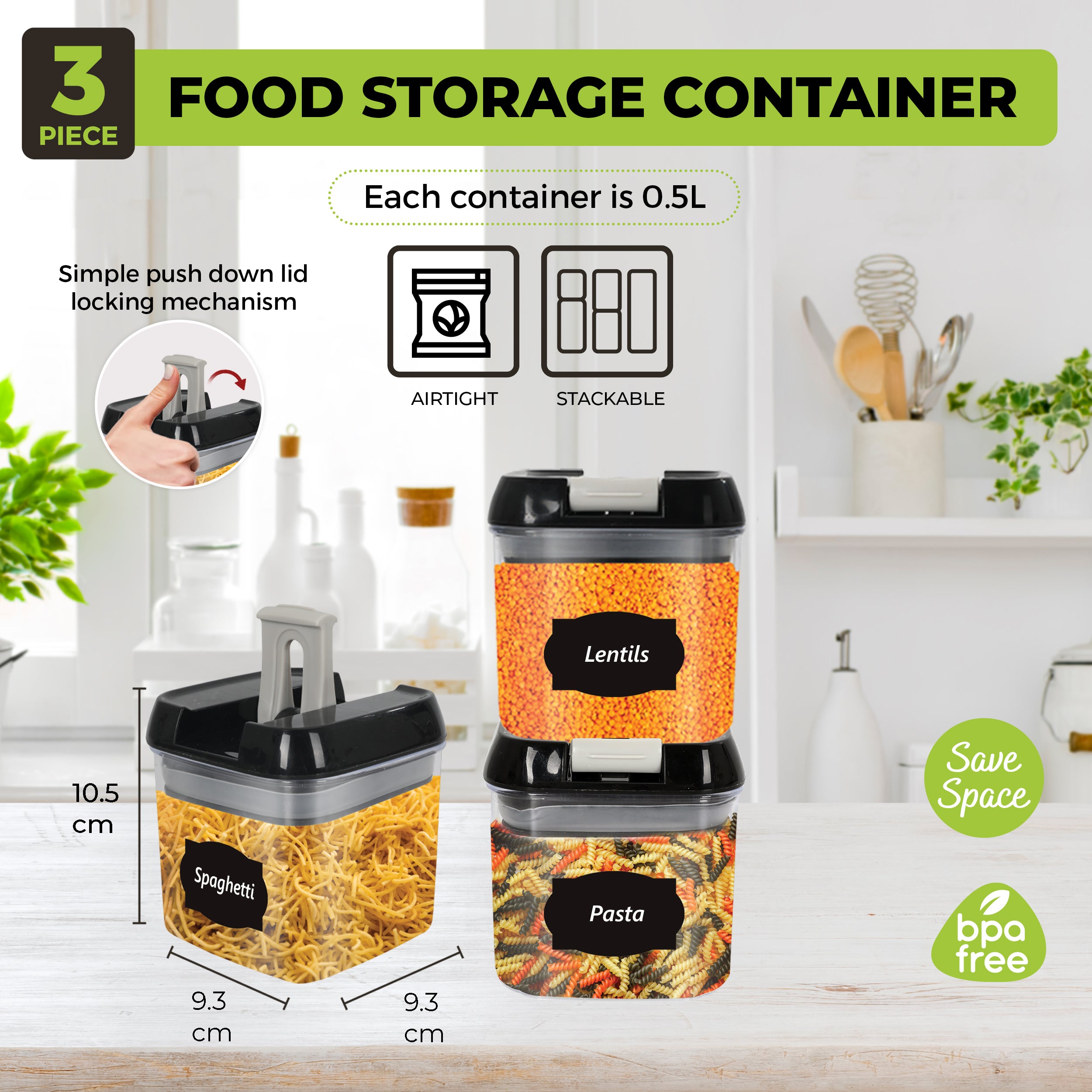 Food Storage Containers Set Plastic Kitchen Jars Clip Airtight Lids Locking