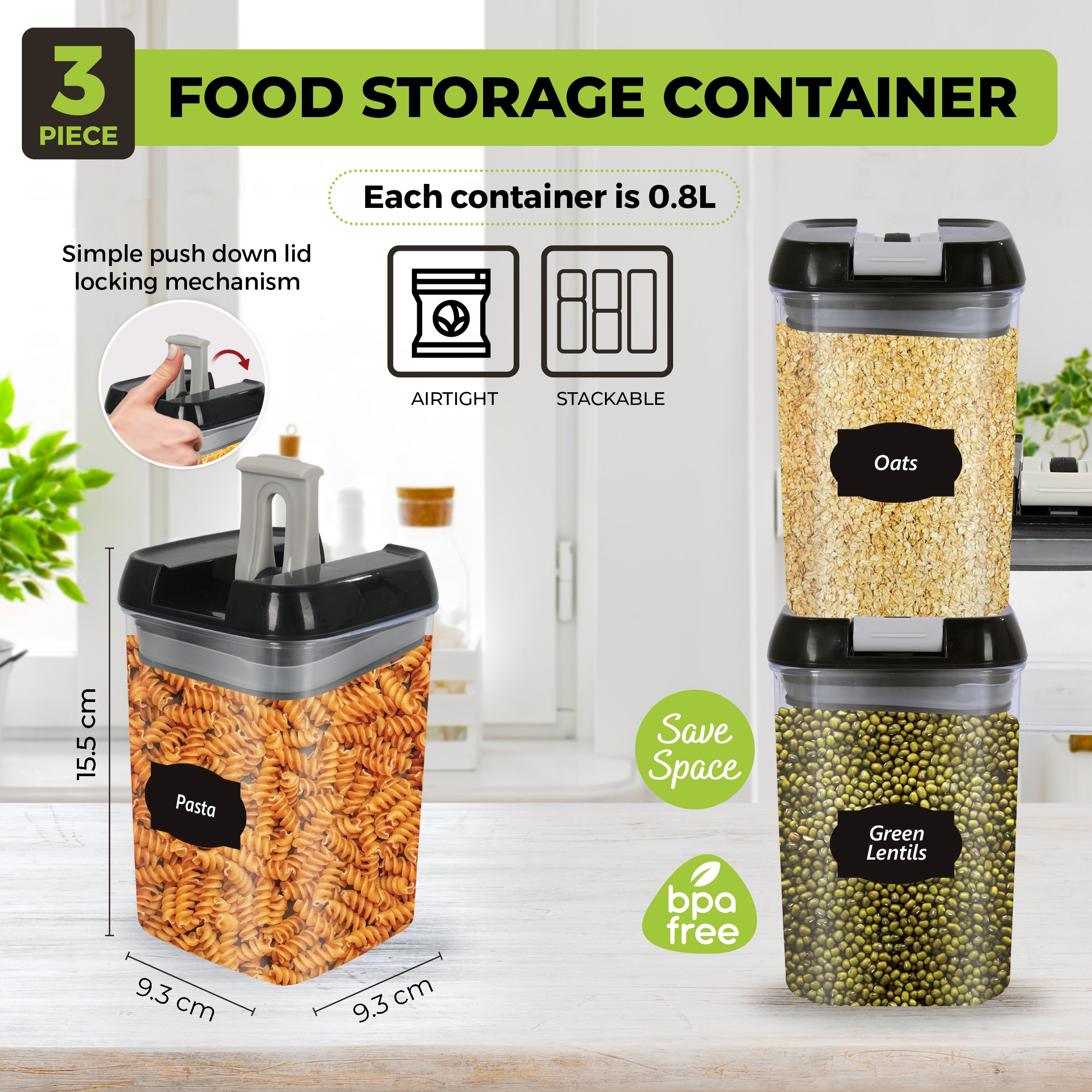 Food Storage Containers Set Plastic Kitchen Jars Clip Airtight Lids Locking