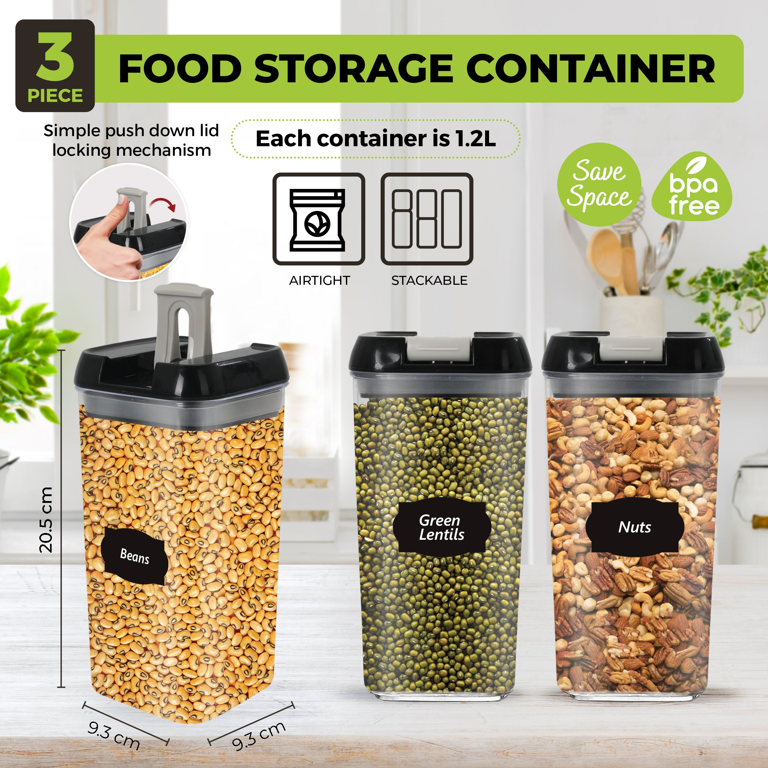 Food Storage Containers Set Plastic Kitchen Jars Clip Airtight Lids Locking