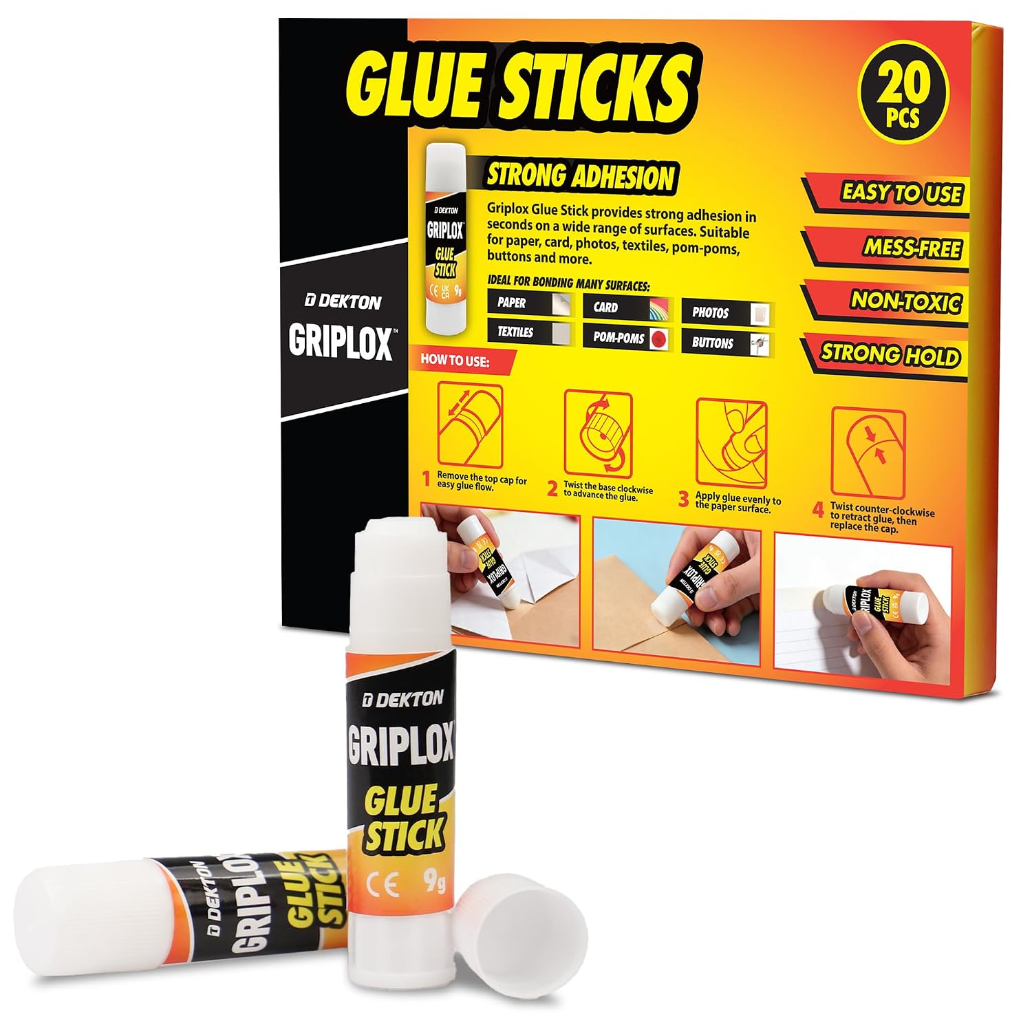 Dekton 20 Pack GRIPLOX Glue Sticks Non-Toxic Adhesive for Paper DIY Projects