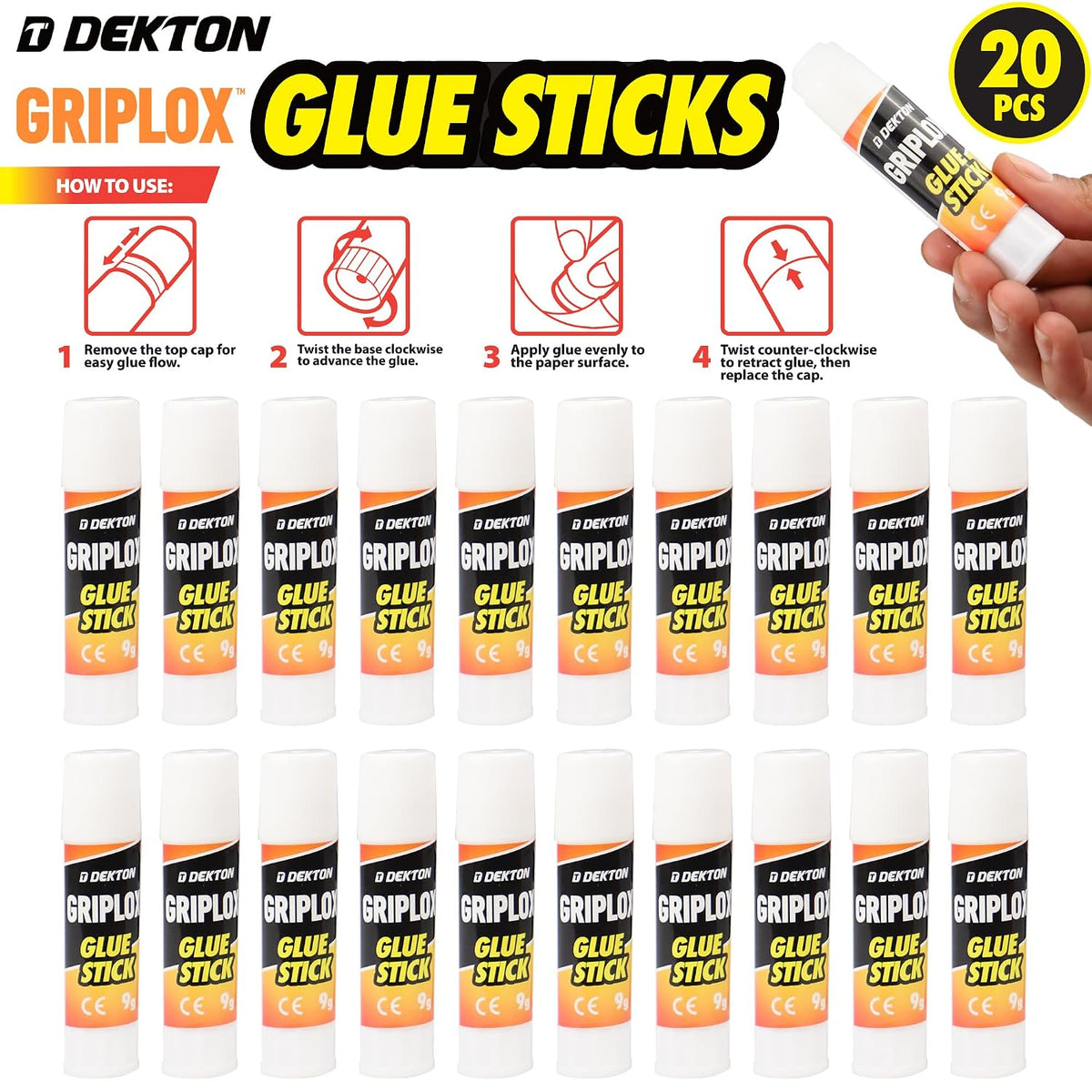 Dekton 20 Pack GRIPLOX Glue Sticks Non-Toxic Adhesive for Paper DIY Projects