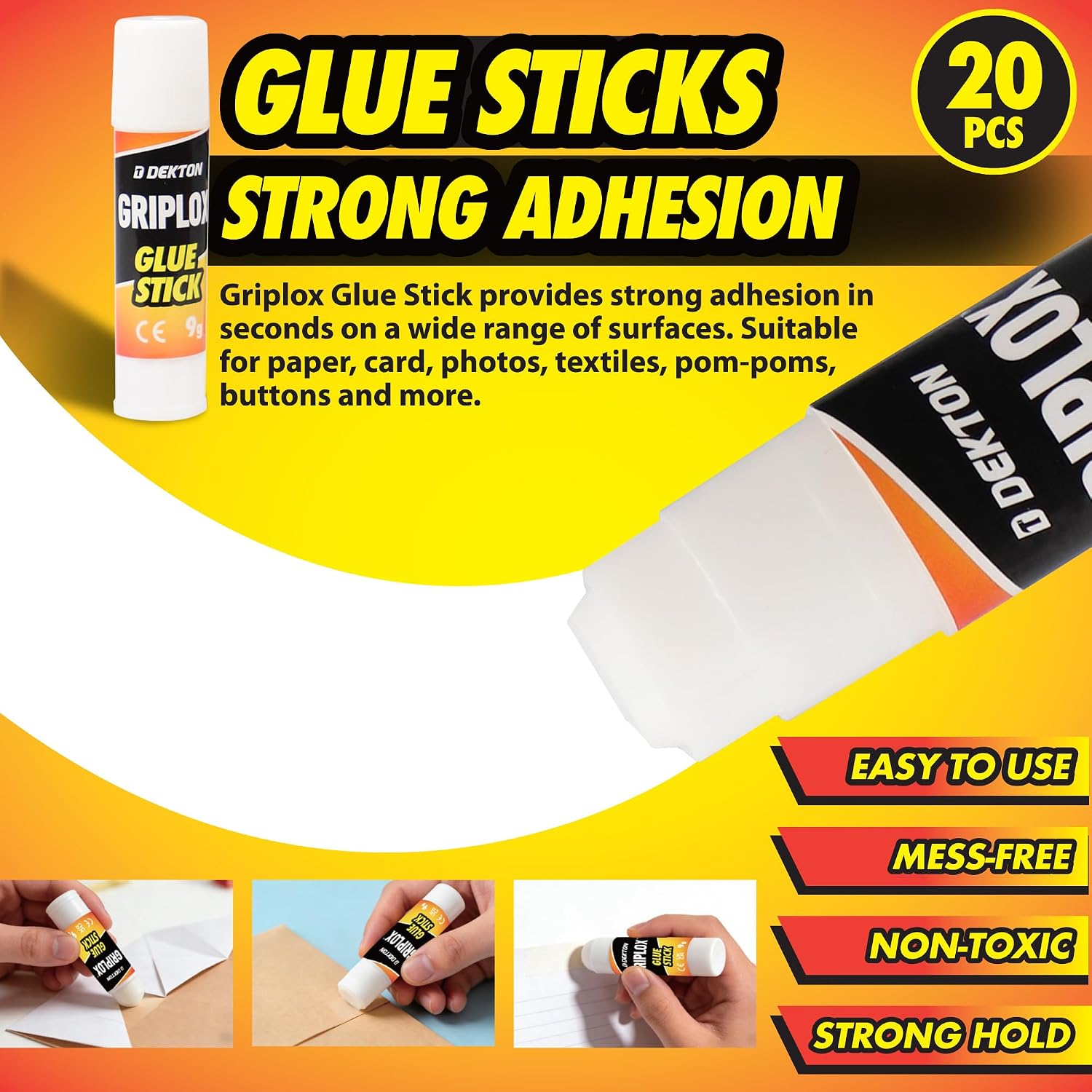 Dekton 20 Pack GRIPLOX Glue Sticks Non-Toxic Adhesive for Paper DIY Projects